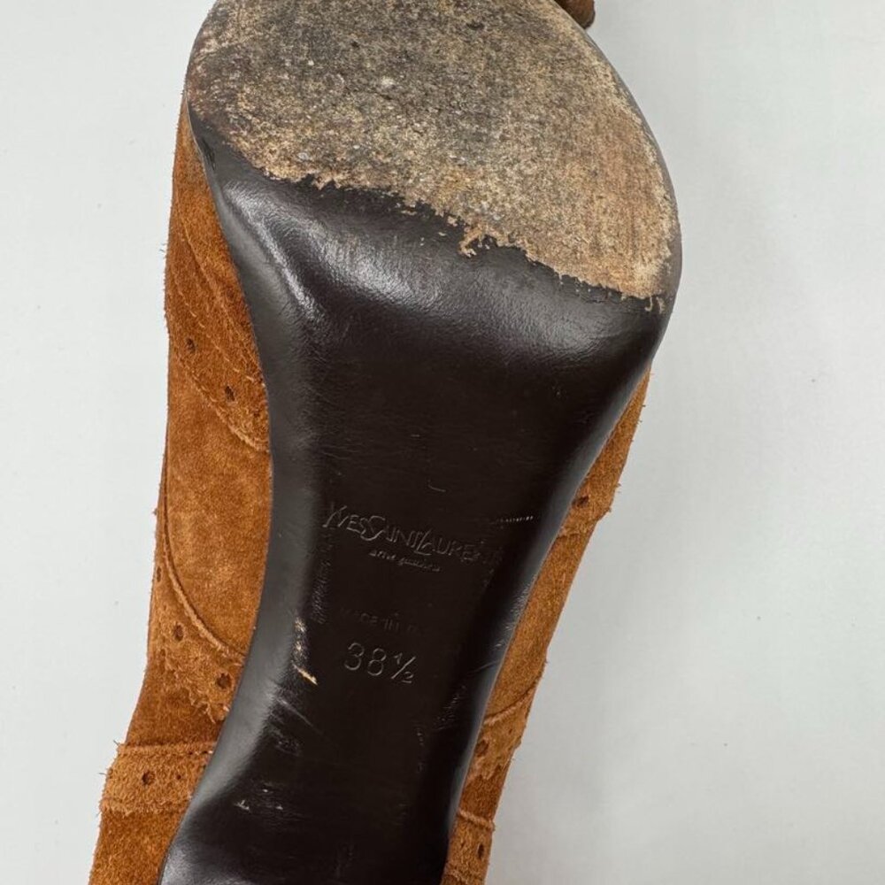 YSL Yves Saint Laurent Genuine Suede Leather Platform Oxford Laced Heels Booties - Picture 9 of 11